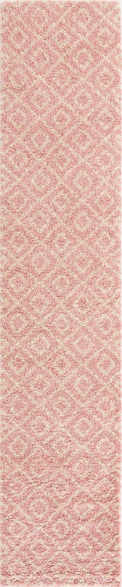 Light Pink 3' 3 x 16' 5 Trellis Shag Runner Area Rug Thick Soft Touch Fluffy & Plush Shaggy Pile