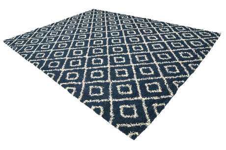 Navy Blue 10' 8 x 14' Trellis Shag Rectangle Area Rug Thick Soft Touch Fluffy & Plush Shaggy Pile Geometric Modern Unique Carpet for Home Interior Design for Sale at Rug Engine