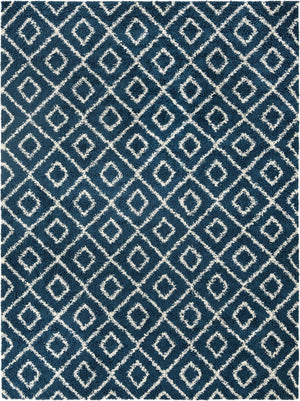 Navy Blue 10' 8 x 14' Trellis Shag Rectangle Area Rug Thick Soft Touch Fluffy & Plush Shaggy Pile