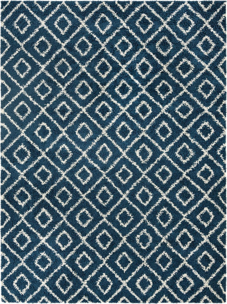 Navy Blue 10' 8 x 14' Trellis Shag Rectangle Area Rug Thick Soft Touch Fluffy & Plush Shaggy Pile Geometric Modern Unique Carpet for Home Interior Design for Sale at Rug Engine