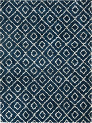 Navy Blue 10' x 13' Trellis Shag Rectangle Area Rug Thick Soft Touch Fluffy & Plush Shaggy Pile