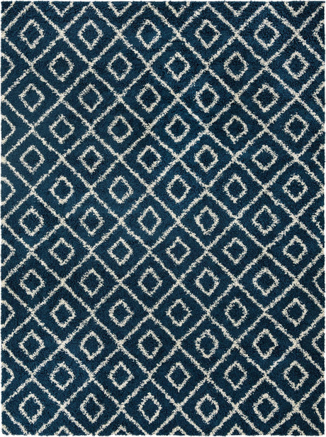 Navy Blue 10' x 13' Trellis Shag Rectangle Area Rug Thick Soft Touch Fluffy & Plush Shaggy Pile Geometric Modern Unique Carpet for Home Interior Design for Sale at Rug Engine