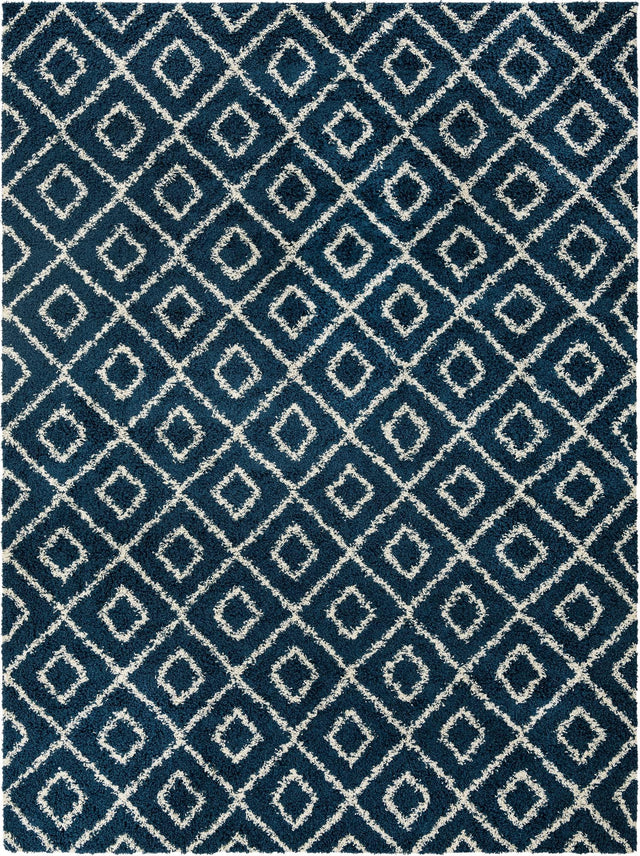 Navy Blue 10' x 13' Trellis Shag Rectangle Area Rug Thick Soft Touch Fluffy & Plush Shaggy Pile