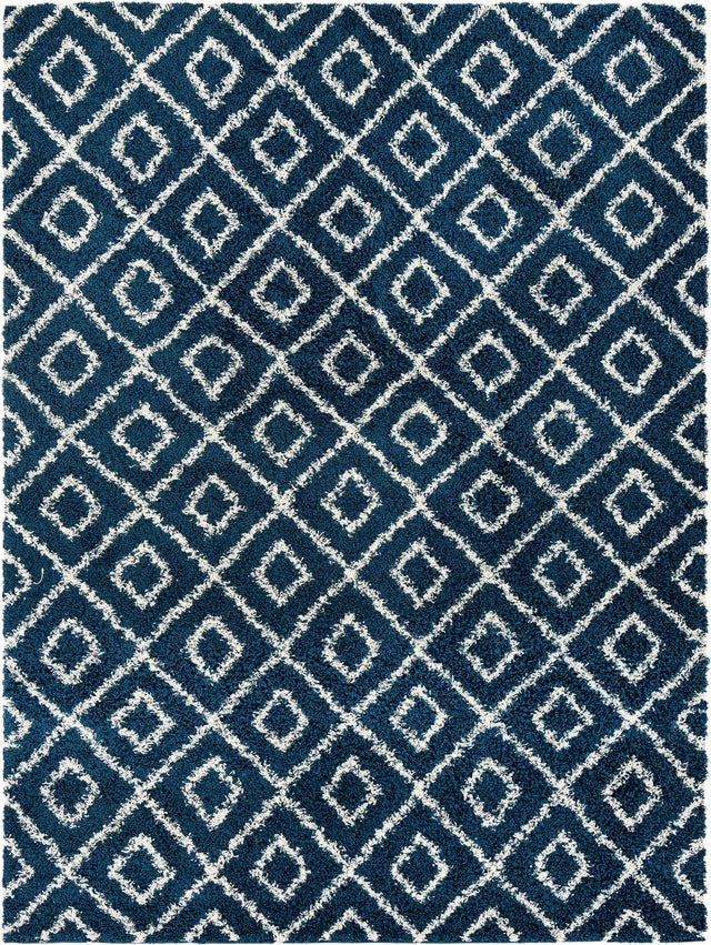 Navy Blue 9' x 12' Trellis Shag Rectangle Area Rug Thick Soft Touch Fluffy & Plush Shaggy Pile