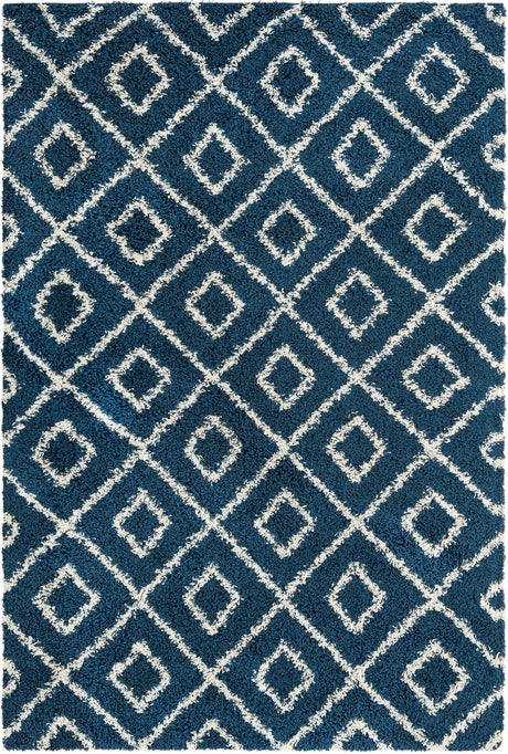 Navy Blue 6' x 9' Trellis Shag Rectangle Area Rug Thick Soft Touch Fluffy & Plush Shaggy Pile Geometric Modern Unique Carpet for Home Interior Design for Sale at Rug Engine