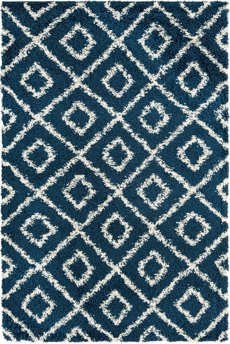 Navy Blue 5' 3 x 8' Trellis Shag Rectangle Area Rug Thick Soft Touch Fluffy & Plush Shaggy Pile Geometric Modern Unique Carpet for Home Interior Design for Sale at Rug Engine