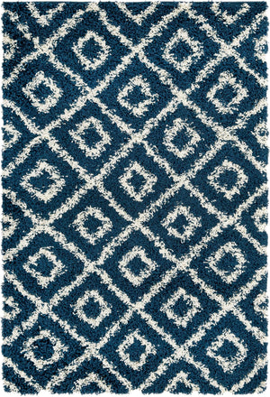 Navy Blue 4' x 6' Trellis Shag Rectangle Area Rug Thick Soft Touch Fluffy & Plush Shaggy Pile