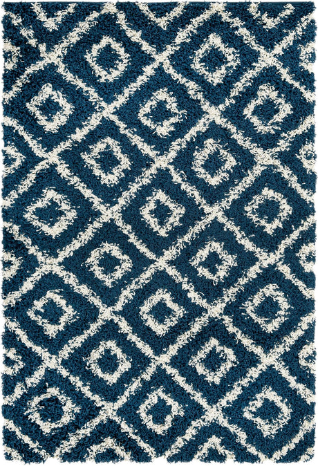 Navy Blue 4' x 6' Trellis Shag Rectangle Area Rug Thick Soft Touch Fluffy & Plush Shaggy Pile Geometric Modern Unique Carpet for Home Interior Design for Sale at Rug Engine