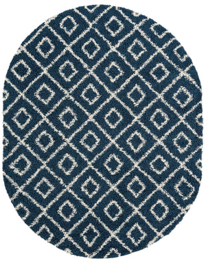 Navy Blue 7' 10 x 10' Trellis Shag Oval Area Rug Thick Soft Touch Fluffy & Plush Shaggy Pile