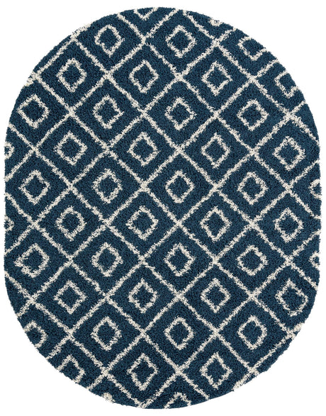 Navy Blue 7' 10 x 10' Trellis Shag Oval Area Rug Thick Soft Touch Fluffy & Plush Shaggy Pile Geometric Modern Unique Carpet for Home Interior Design for Sale at Rug Engine