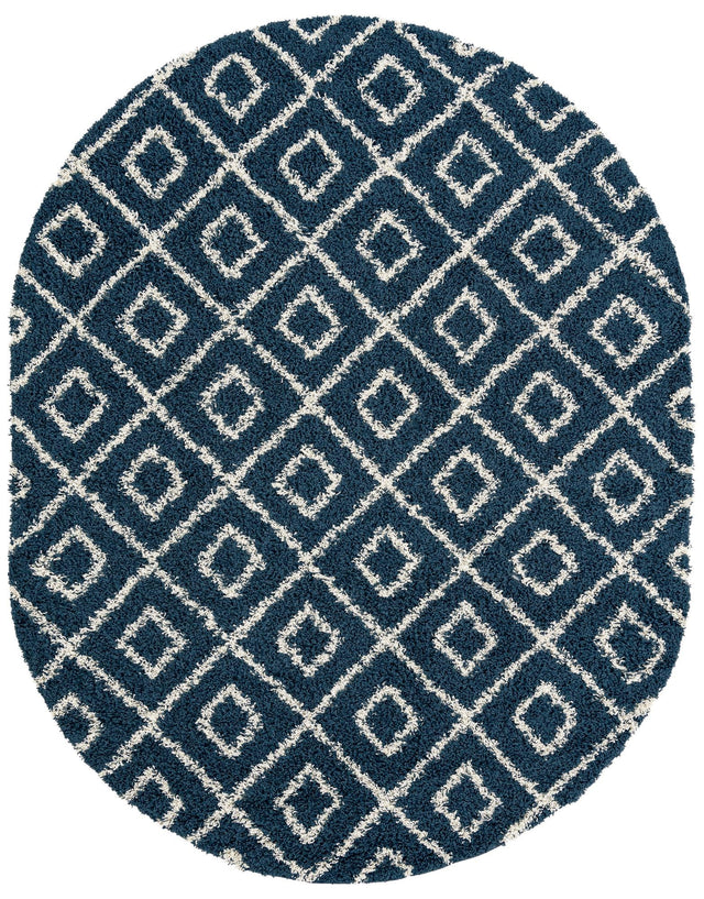 Navy Blue 7' 10 x 10' Trellis Shag Oval Area Rug Thick Soft Touch Fluffy & Plush Shaggy Pile