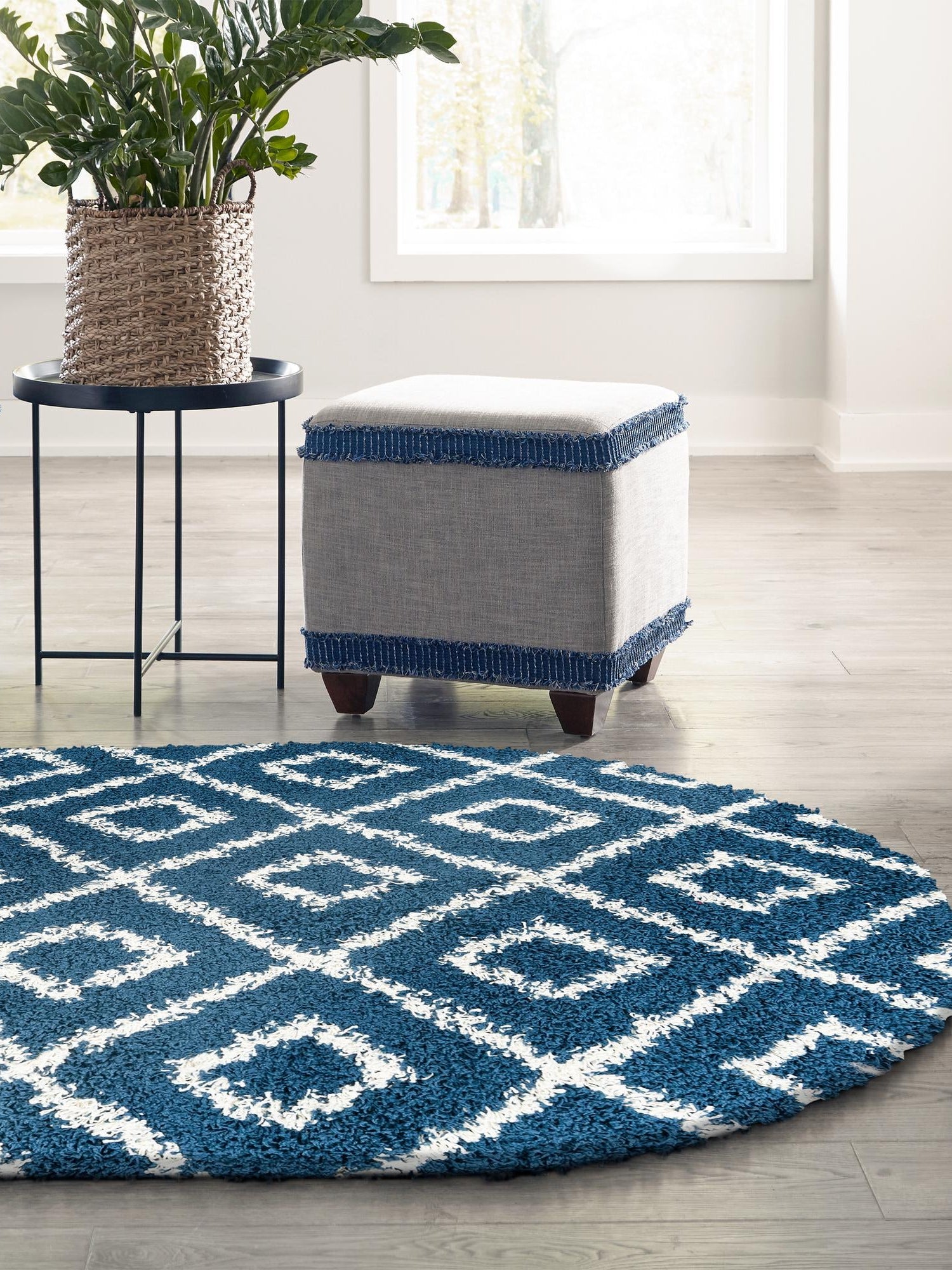 Navy Blue 4' x 6' Trellis Shag Oval Area Rug Thick Soft Touch Fluffy & Plush Shaggy Pile Geometric Modern Unique Carpet for Home Interior Design for Sale at Rug Engine