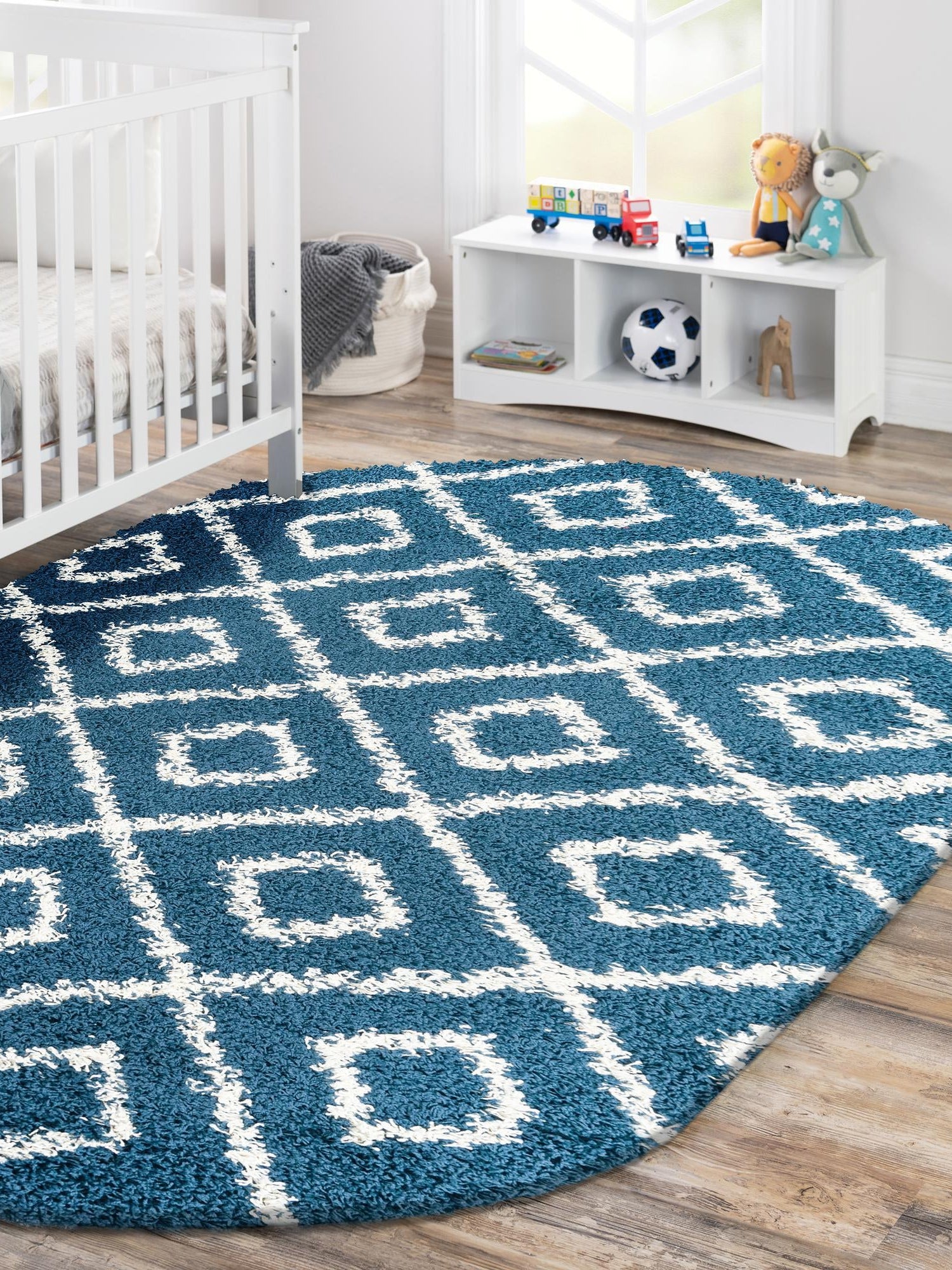 Navy Blue 4' x 6' Trellis Shag Oval Area Rug Thick Soft Touch Fluffy & Plush Shaggy Pile Geometric Modern Unique Carpet for Home Interior Design for Sale at Rug Engine