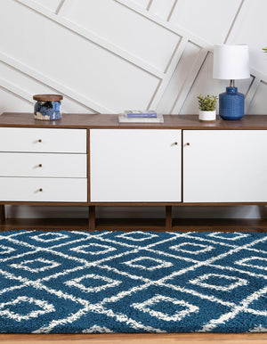 Navy Blue 5' 3 x 8' Trellis Shag Oval Area Rug Thick Soft Touch Fluffy & Plush Shaggy Pile