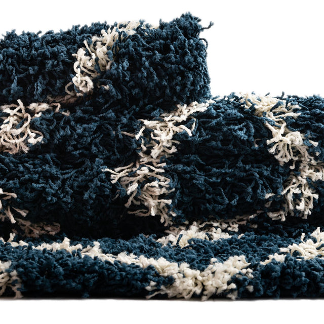 Navy Blue 5' 3 x 8' Trellis Shag Oval Area Rug Thick Soft Touch Fluffy & Plush Shaggy Pile