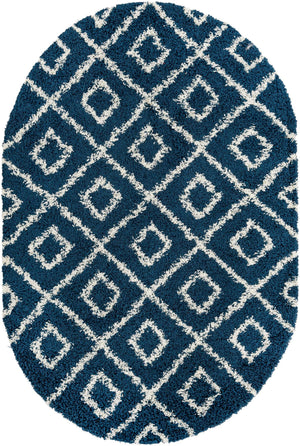Navy Blue 5' 3 x 8' Trellis Shag Oval Area Rug Thick Soft Touch Fluffy & Plush Shaggy Pile