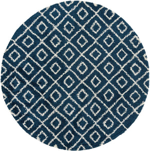 Navy Blue 10' x 10' Trellis Shag Round Area Rug Thick Soft Touch Fluffy & Plush Shaggy Pile