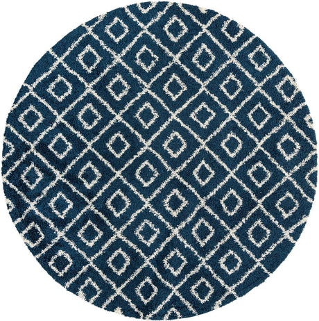 Navy Blue 10' x 10' Trellis Shag Round Area Rug Thick Soft Touch Fluffy & Plush Shaggy Pile