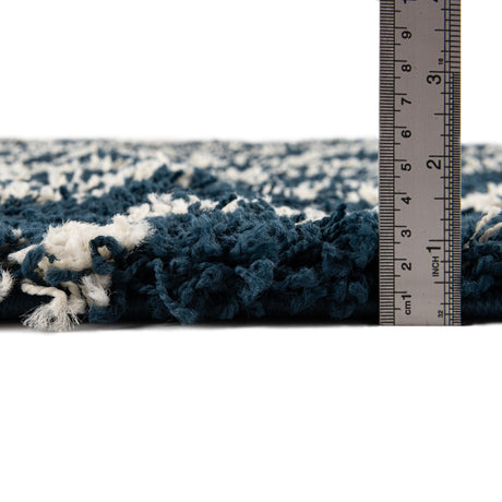 Navy Blue 7' 10 x 7' 10 Trellis Shag Round Area Rug Thick Soft Touch Fluffy & Plush Shaggy Pile