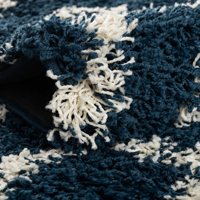 Navy Blue 7' 10 x 7' 10 Trellis Shag Round Area Rug Thick Soft Touch Fluffy & Plush Shaggy Pile