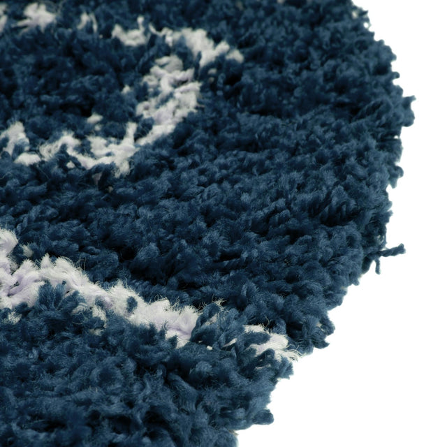 Navy Blue 7' 10 x 7' 10 Trellis Shag Round Area Rug Thick Soft Touch Fluffy & Plush Shaggy Pile