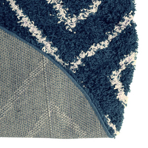 Navy Blue 7' 10 x 7' 10 Trellis Shag Round Area Rug Thick Soft Touch Fluffy & Plush Shaggy Pile