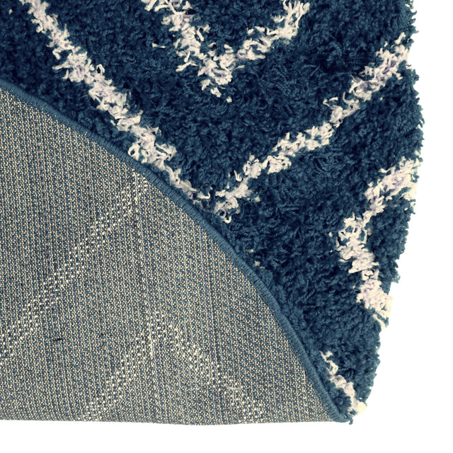 Navy Blue 7' 10 x 7' 10 Trellis Shag Round Area Rug Thick Soft Touch Fluffy & Plush Shaggy Pile