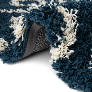 Navy Blue 7' 10 x 7' 10 Trellis Shag Round Area Rug Thick Soft Touch Fluffy & Plush Shaggy Pile