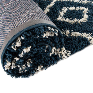 Navy Blue 7' 10 x 7' 10 Trellis Shag Round Area Rug Thick Soft Touch Fluffy & Plush Shaggy Pile