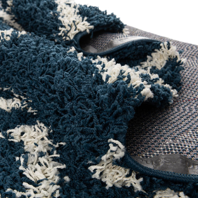 Navy Blue 7' 10 x 7' 10 Trellis Shag Round Area Rug Thick Soft Touch Fluffy & Plush Shaggy Pile