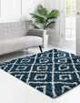 Navy Blue 6' x 6' Trellis Shag Square Area Rug Thick Soft Touch Fluffy & Plush Shaggy Pile