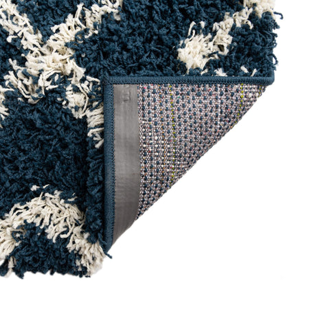 Navy Blue 4' x 4' Trellis Shag Square Area Rug Thick Soft Touch Fluffy & Plush Shaggy Pile Geometric Modern Unique Carpet for Home Interior Design for Sale at Rug Engine