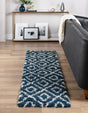 Navy Blue 2' x 7' Trellis Shag Runner Area Rug Thick Soft Touch Fluffy & Plush Shaggy Pile