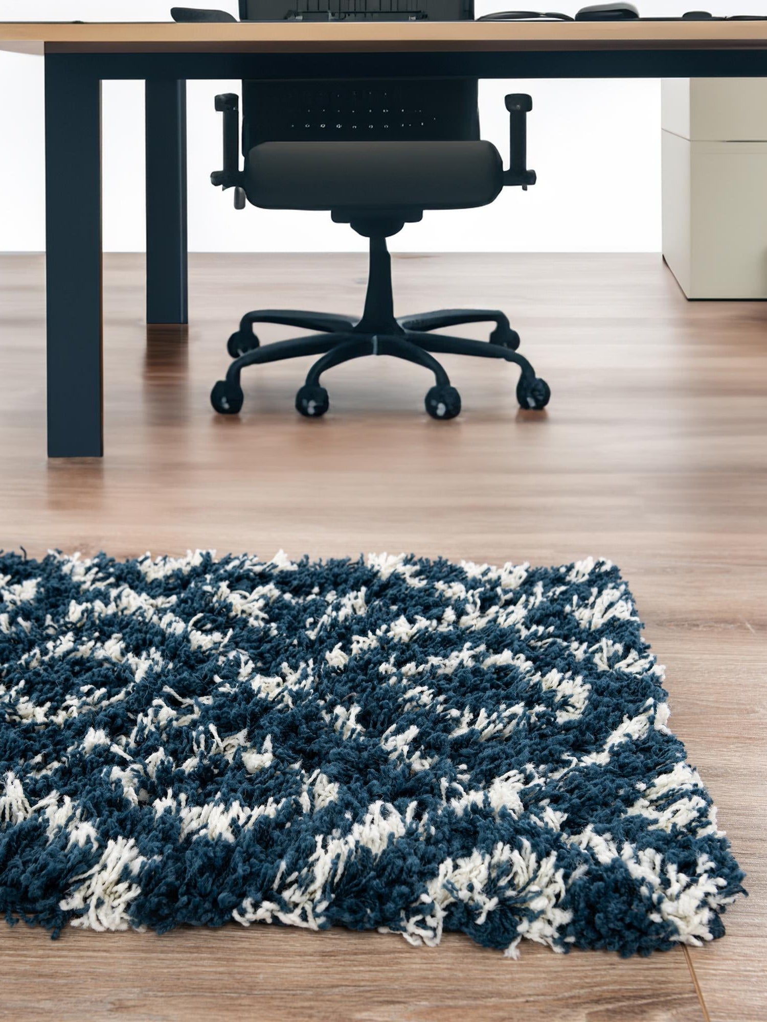 Navy Blue 2' x 5' Trellis Shag Runner Area Rug Thick Soft Touch Fluffy & Plush Shaggy Pile Geometric Modern Unique Carpet for Home Interior Design for Sale at Rug Engine