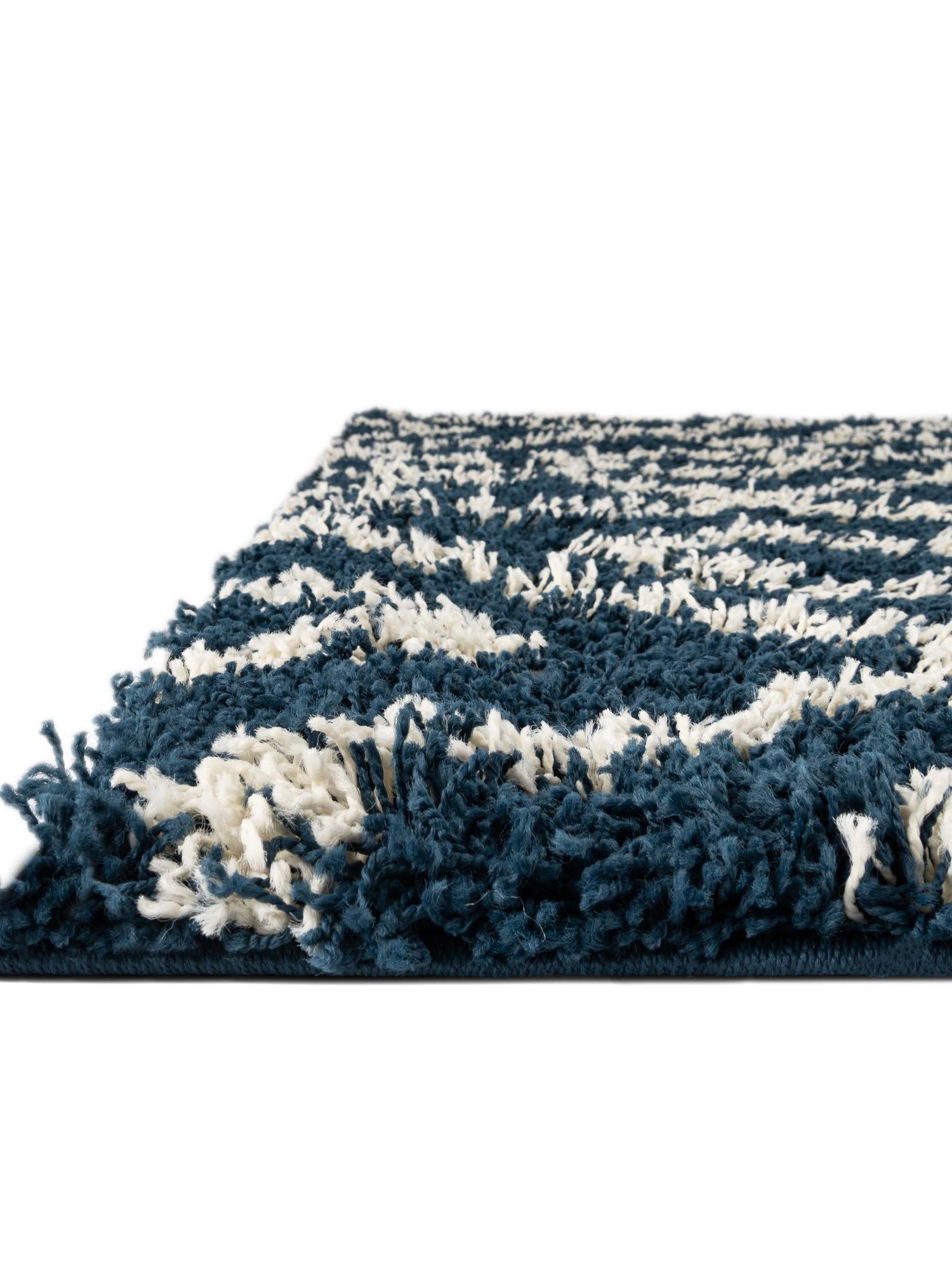 Navy Blue 2' x 6' Trellis Shag Runner Area Rug Thick Soft Touch Fluffy & Plush Shaggy Pile Geometric Modern Unique Carpet for Home Interior Design for Sale at Rug Engine