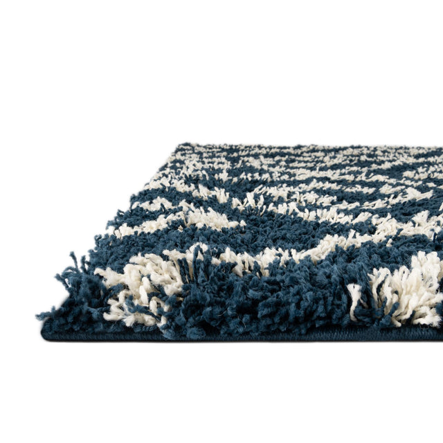 Navy Blue 2' x 7' Trellis Shag Runner Area Rug Thick Soft Touch Fluffy & Plush Shaggy Pile