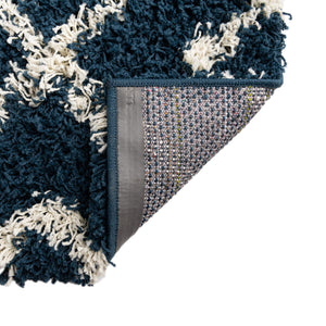 Navy Blue 2' x 7' Trellis Shag Runner Area Rug Thick Soft Touch Fluffy & Plush Shaggy Pile