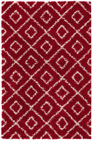 Burgundy Red 5' 3 x 8' Trellis Shag Rectangle Area Rug Thick Soft Touch Fluffy & Plush Shaggy Pile