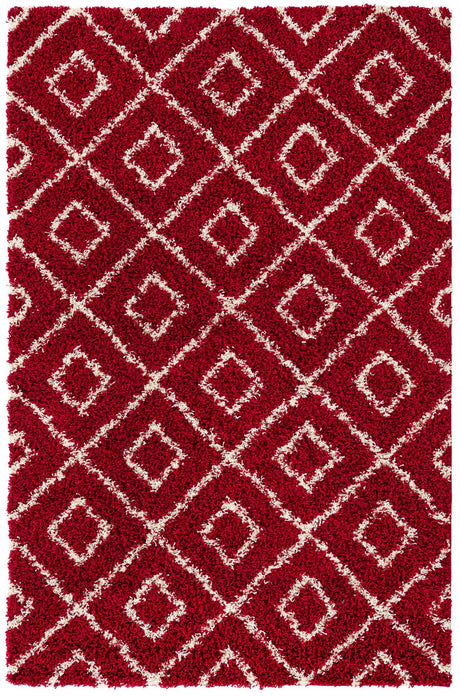 Burgundy Red 5' 3 x 8' Trellis Shag Rectangle Area Rug Thick Soft Touch Fluffy & Plush Shaggy Pile Geometric Modern Unique Carpet for Home Interior Design for Sale at Rug Engine