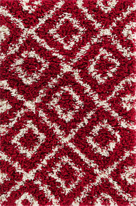 Burgundy Red 2' x 3' Trellis Shag Rectangle Area Rug Thick Soft Touch Fluffy & Plush Shaggy Pile Geometric Modern Unique Carpet for Home Interior Design for Sale at Rug Engine