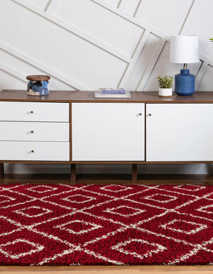 Burgundy Red 4' x 6' Trellis Shag Oval Area Rug Thick Soft Touch Fluffy & Plush Shaggy Pile