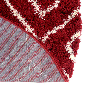 Burgundy Red 10' x 10' Trellis Shag Round Area Rug Thick Soft Touch Fluffy & Plush Shaggy Pile