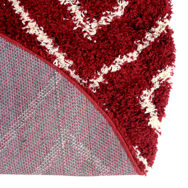 Burgundy Red 10' x 10' Trellis Shag Round Area Rug Thick Soft Touch Fluffy & Plush Shaggy Pile