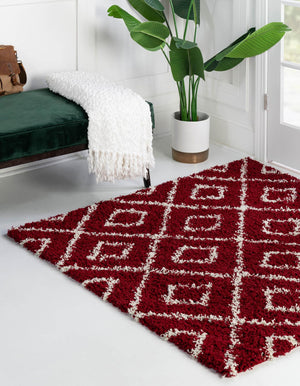 Burgundy Red 3' 3 x 3' 3 Trellis Shag Square Area Rug Thick Soft Touch Fluffy & Plush Shaggy Pile
