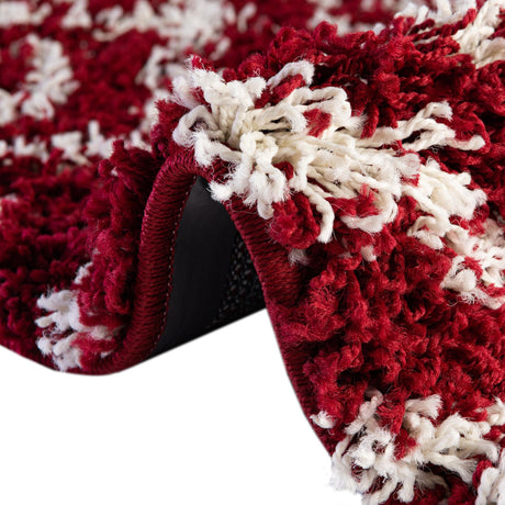 Burgundy Red 3' 3 x 3' 3 Trellis Shag Square Area Rug Thick Soft Touch Fluffy & Plush Shaggy Pile Geometric Modern Unique Carpet for Home Interior Design for Sale at Rug Engine