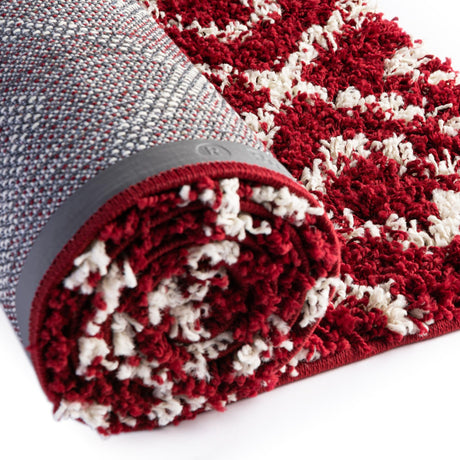 Burgundy Red 5' 3 x 5' 3 Trellis Shag Square Area Rug Thick Soft Touch Fluffy & Plush Shaggy Pile Geometric Modern Unique Carpet for Home Interior Design for Sale at Rug Engine