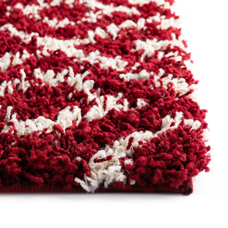 Burgundy Red 2' x 5' Trellis Shag Runner Area Rug Thick Soft Touch Fluffy & Plush Shaggy Pile Geometric Modern Unique Carpet for Home Interior Design for Sale at Rug Engine