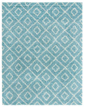 Aqua 7' 10 x 10' Trellis Shag Rectangle Area Rug Thick Soft Touch Fluffy & Plush Shaggy Pile