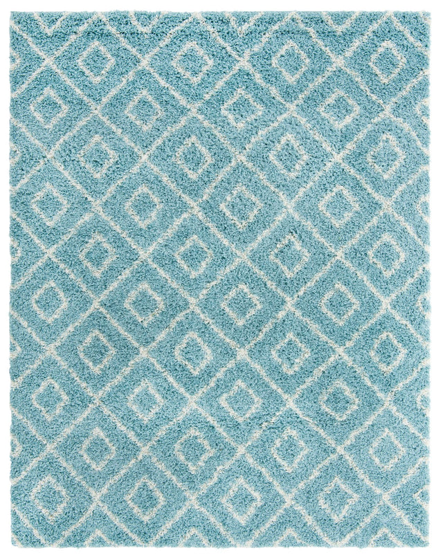 Aqua 7' 10 x 10' Trellis Shag Rectangle Area Rug Thick Soft Touch Fluffy & Plush Shaggy Pile