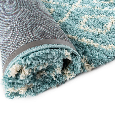 Aqua 7' 10 x 10' Trellis Shag Rectangle Area Rug Thick Soft Touch Fluffy & Plush Shaggy Pile Geometric Modern Unique Carpet for Home Interior Design for Sale at Rug Engine